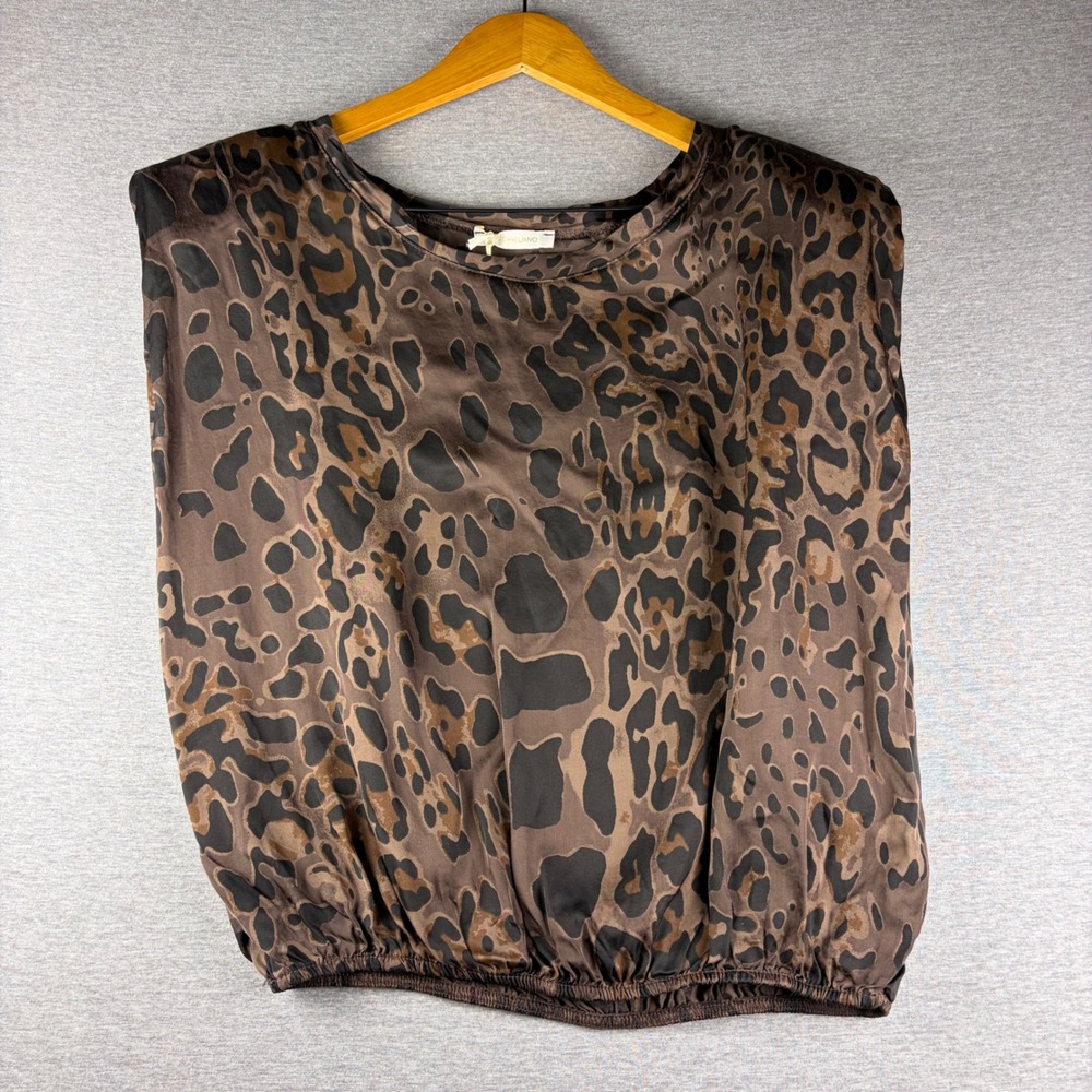 Milio Milano Top Womens M Brown Leopard Print Padded Shoulder Viscose Top